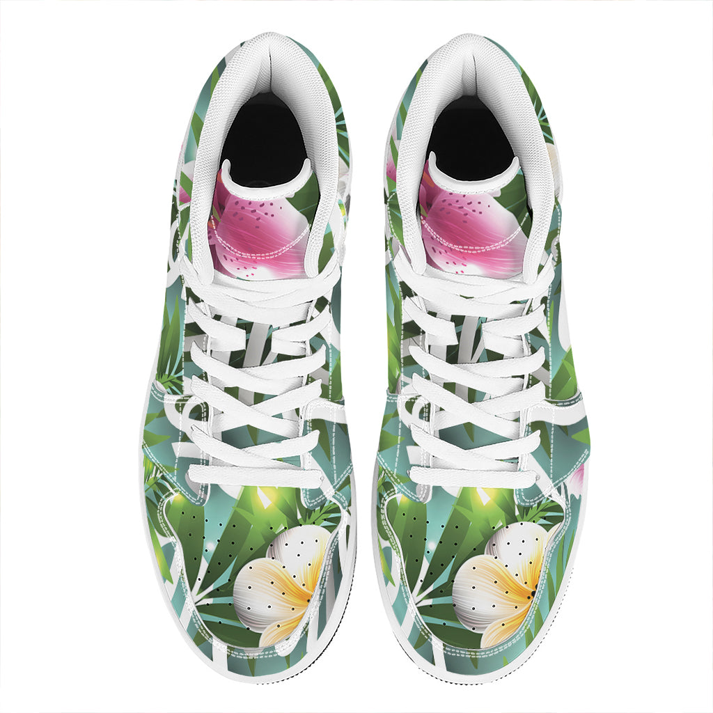 Aloha Hawaiian Flower Print High Top Leather Sneakers