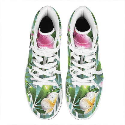 Aloha Hawaiian Flower Print High Top Leather Sneakers
