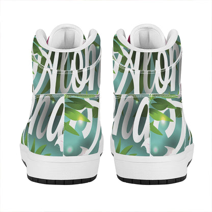 Aloha Hawaiian Flower Print High Top Leather Sneakers