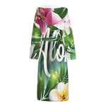 Aloha Hawaiian Flower Print Hooded Bathrobe