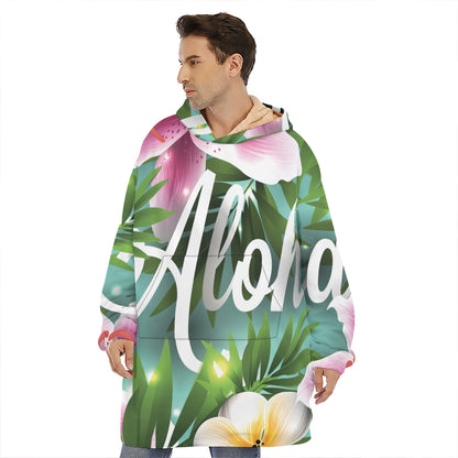 Aloha Hawaiian Flower Print Hoodie Blanket