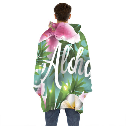 Aloha Hawaiian Flower Print Hoodie Blanket