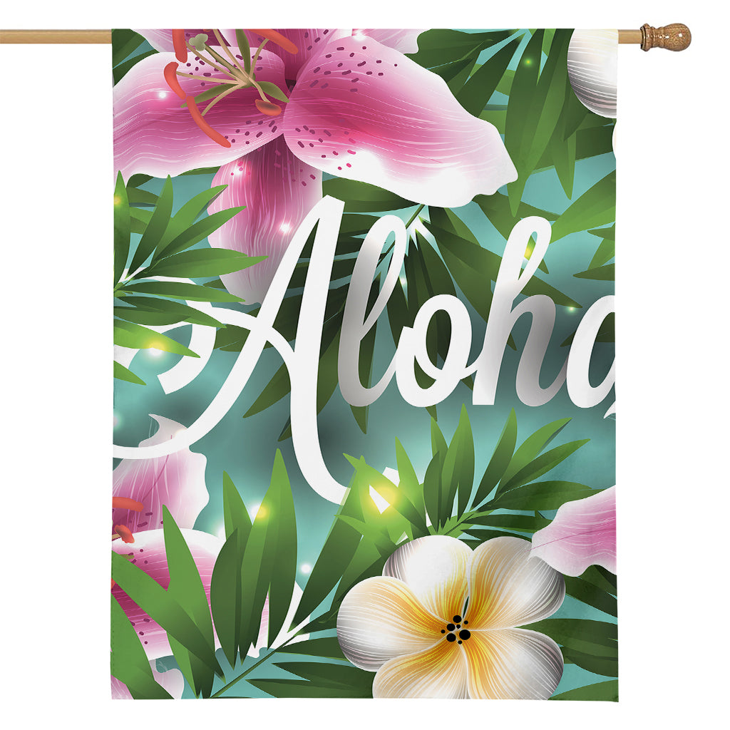 Aloha Hawaiian Flower Print House Flag