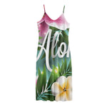 Aloha Hawaiian Flower Print Jersey Midi Cami Dress