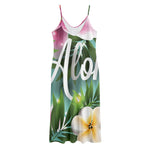Aloha Hawaiian Flower Print Jersey Midi Cami Dress