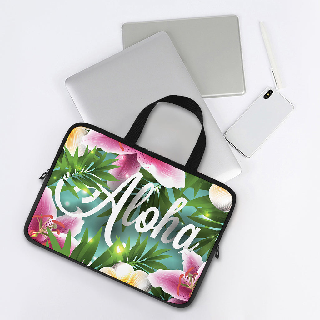 Aloha Hawaiian Flower Print Laptop Sleeve With Handle