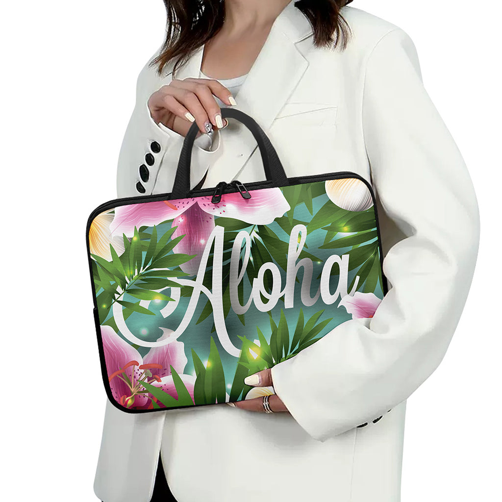 Aloha Hawaiian Flower Print Laptop Sleeve With Handle