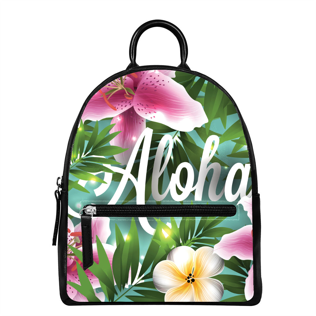 Aloha Hawaiian Flower Print Leather Backpack