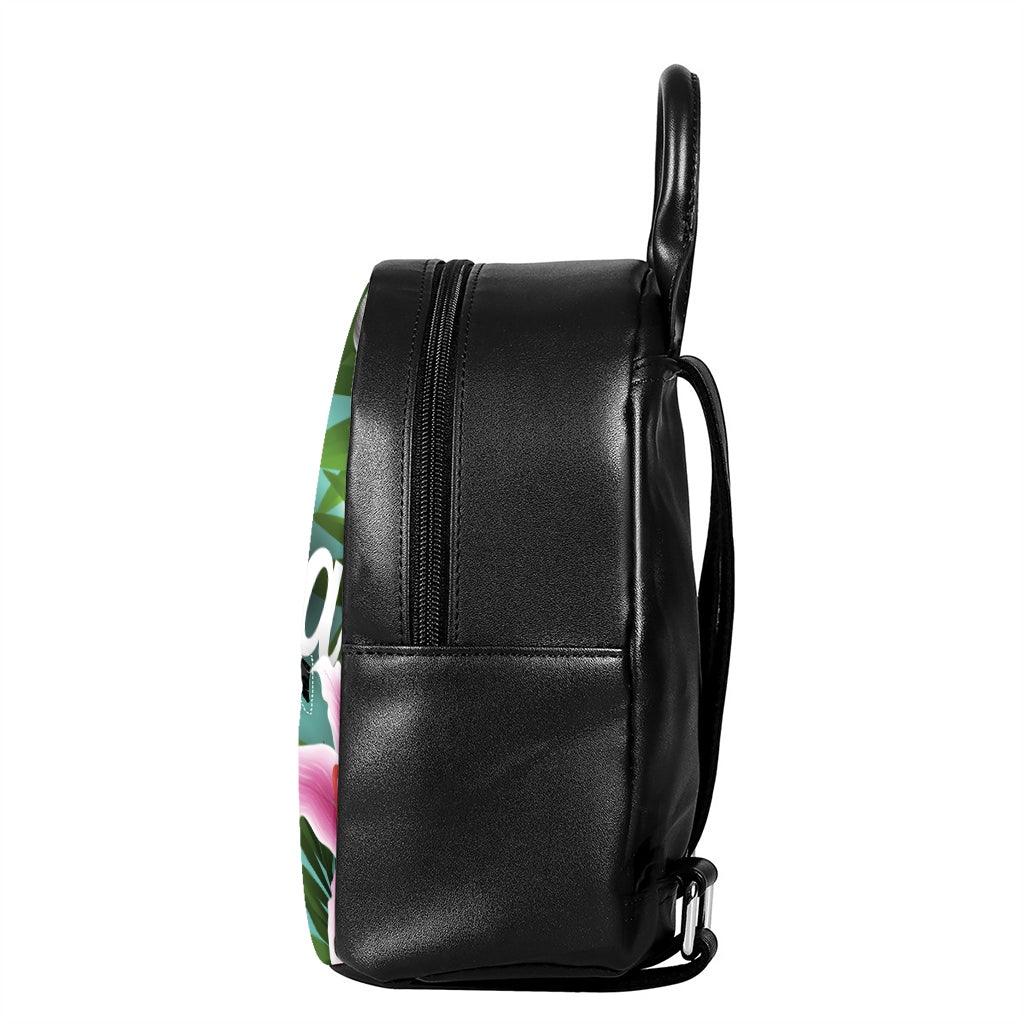 Aloha Hawaiian Flower Print Leather Backpack