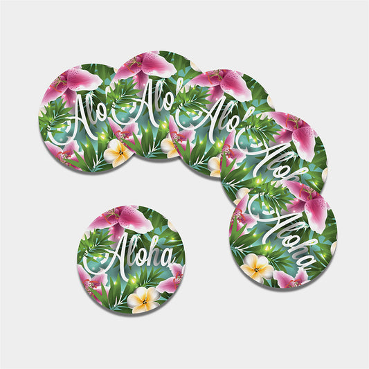 Aloha Hawaiian Flower Print Leather Coaster Set