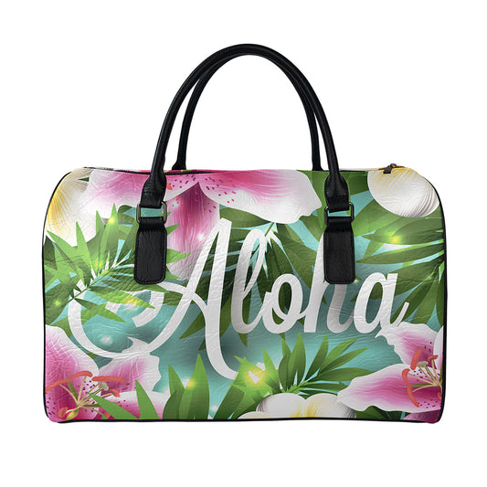 Aloha Hawaiian Flower Print Leather Duffle Bag