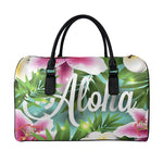 Aloha Hawaiian Flower Print Leather Duffle Bag