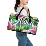Aloha Hawaiian Flower Print Leather Duffle Bag