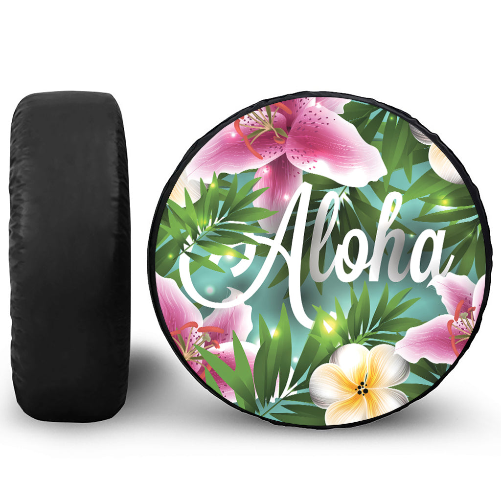 Aloha Hawaiian Flower Print Leather Spare Tire Cover