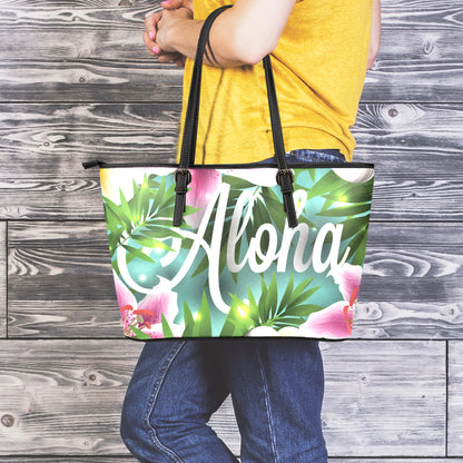 Aloha Hawaiian Flower Print Leather Tote Bag
