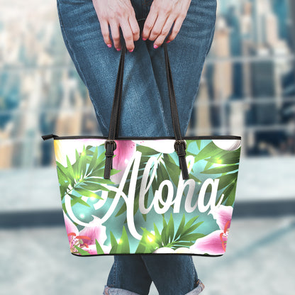 Aloha Hawaiian Flower Print Leather Tote Bag