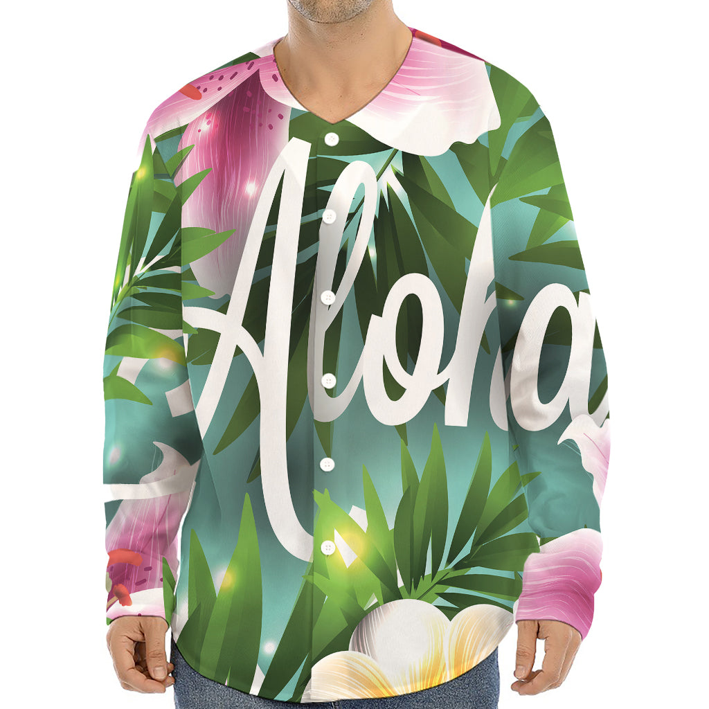 Aloha Hawaiian Flower Print Long Sleeve Baseball Jersey