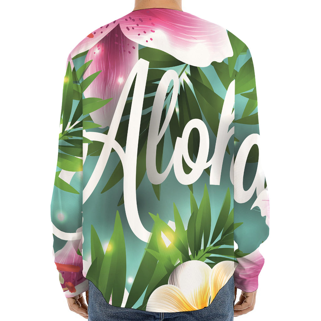 Aloha Hawaiian Flower Print Long Sleeve Baseball Jersey