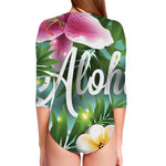 Aloha Hawaiian Flower Print Long Sleeve Swimsuit