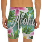 Aloha Hawaiian Flower Print Men's Long Boxer Briefs