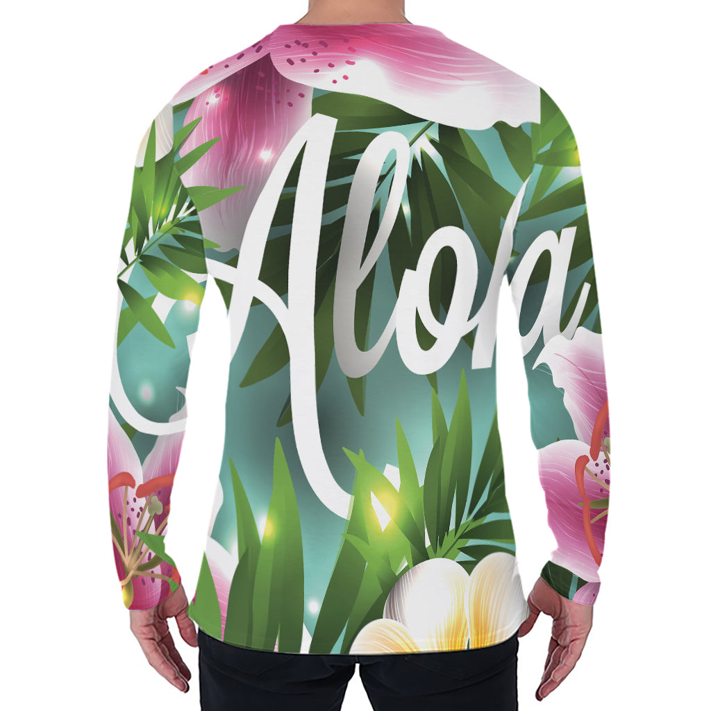 Aloha Hawaiian Flower Print Men's Long Sleeve T-Shirt