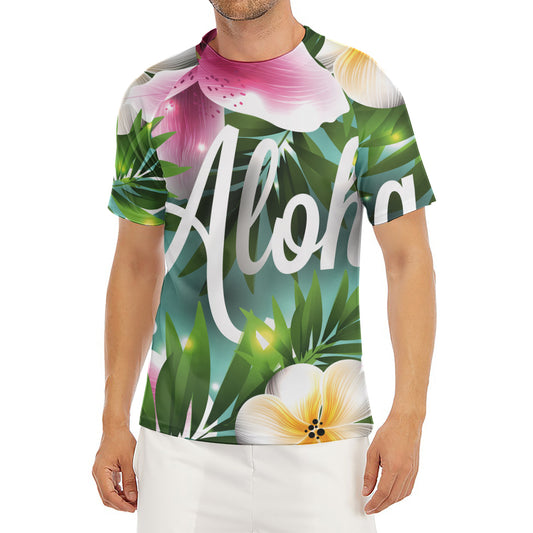 Aloha Hawaiian Flower Print Men's Short Sleeve Rash Guard