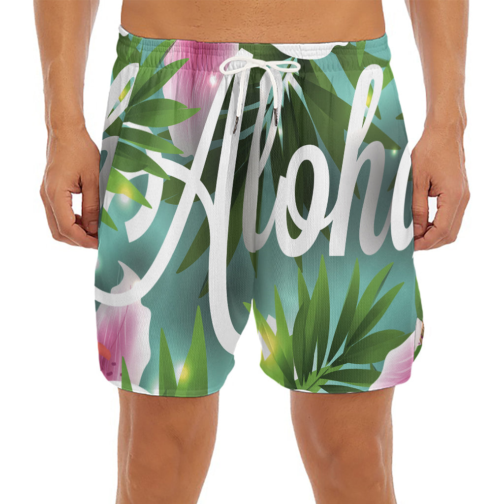Aloha Hawaiian Flower Print Men's Split Running Shorts