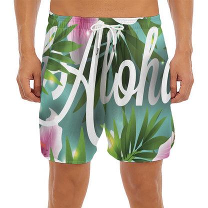 Aloha Hawaiian Flower Print Men's Split Running Shorts
