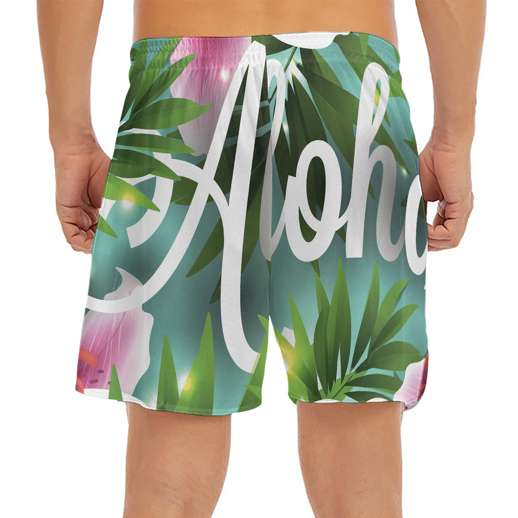 Aloha Hawaiian Flower Print Men's Split Running Shorts