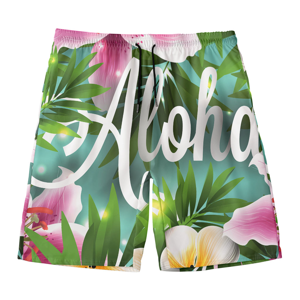Aloha Hawaiian Flower Print Men's Swim Trunks