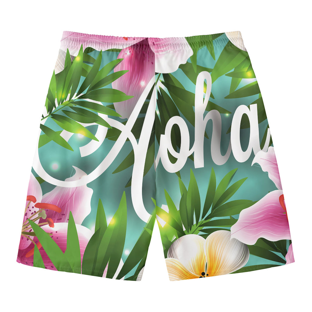 Aloha Hawaiian Flower Print Men's Swim Trunks