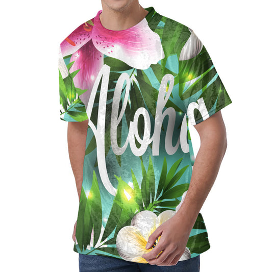 Aloha Hawaiian Flower Print Men's Velvet T-Shirt