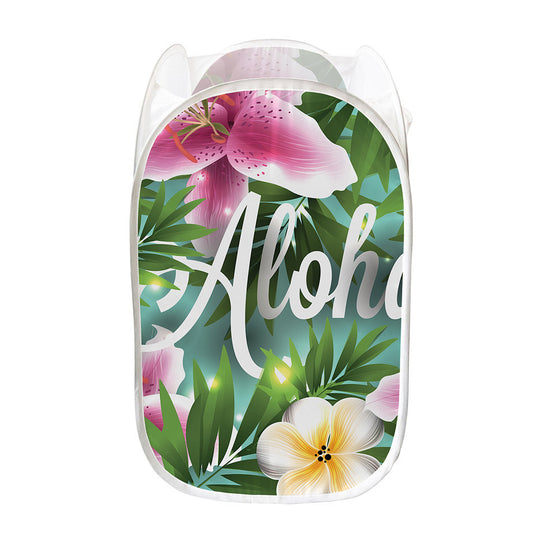 Aloha Hawaiian Flower Print Mesh Laundry Hamper