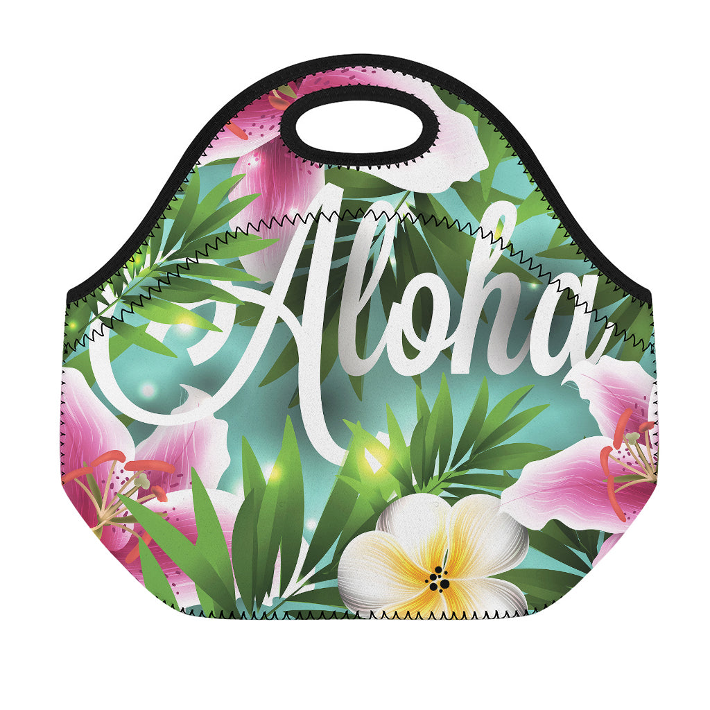 Aloha Hawaiian Flower Print Neoprene Lunch Bag