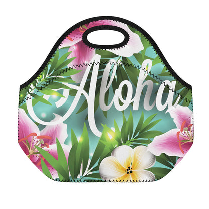 Aloha Hawaiian Flower Print Neoprene Lunch Bag