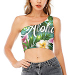 Aloha Hawaiian Flower Print One Shoulder Crop Top