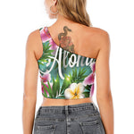Aloha Hawaiian Flower Print One Shoulder Crop Top