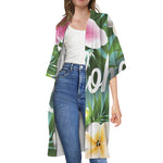 Aloha Hawaiian Flower Print Open Front Beach Cover Up