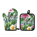 Aloha Hawaiian Flower Print Oven Mitt And Pot Holder Set