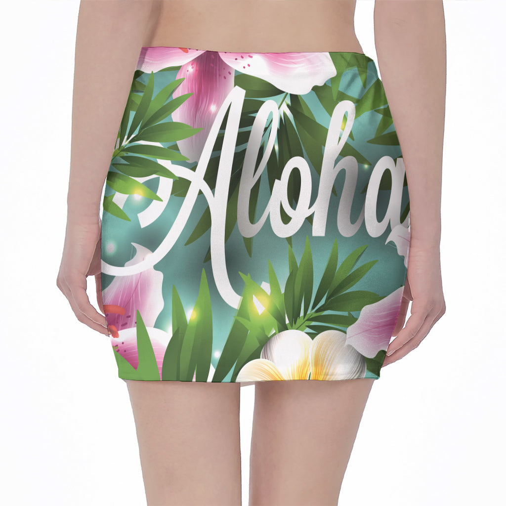 Aloha Hawaiian Flower Print Pencil Mini Skirt