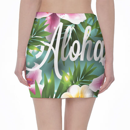 Aloha Hawaiian Flower Print Pencil Mini Skirt