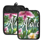 Aloha Hawaiian Flower Print Pot Holders With Pocket