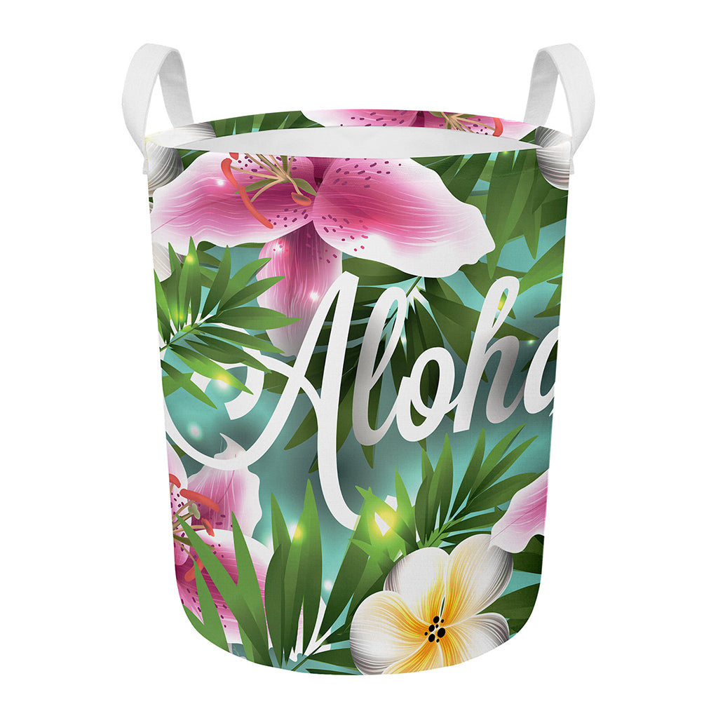 Aloha Hawaiian Flower Print Round Laundry Basket