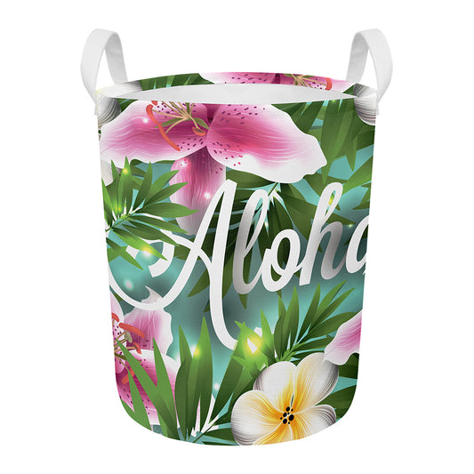 Aloha Hawaiian Flower Print Round Laundry Basket