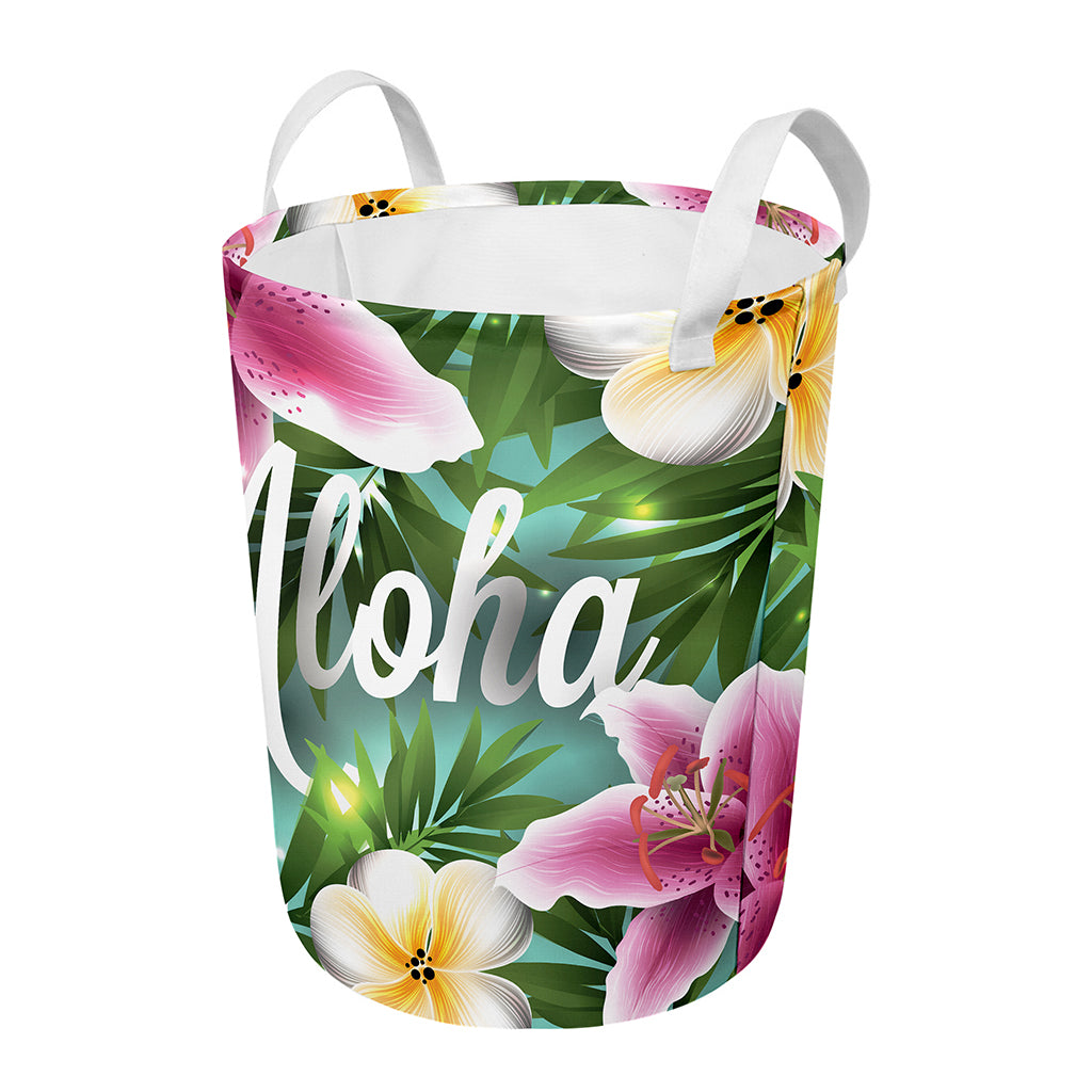 Aloha Hawaiian Flower Print Round Laundry Basket