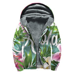 Aloha Hawaiian Flower Print Sherpa Lined Zip Up Hoodie