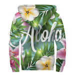 Aloha Hawaiian Flower Print Sherpa Lined Zip Up Hoodie