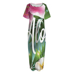 Aloha Hawaiian Flower Print Short Sleeve Long Nightdress