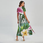 Aloha Hawaiian Flower Print Short Sleeve Maxi Dress