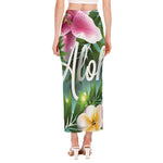 Aloha Hawaiian Flower Print Side Slit Maxi Skirt